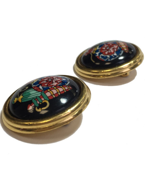 Clips d'oreille HERMÈS en émail noir