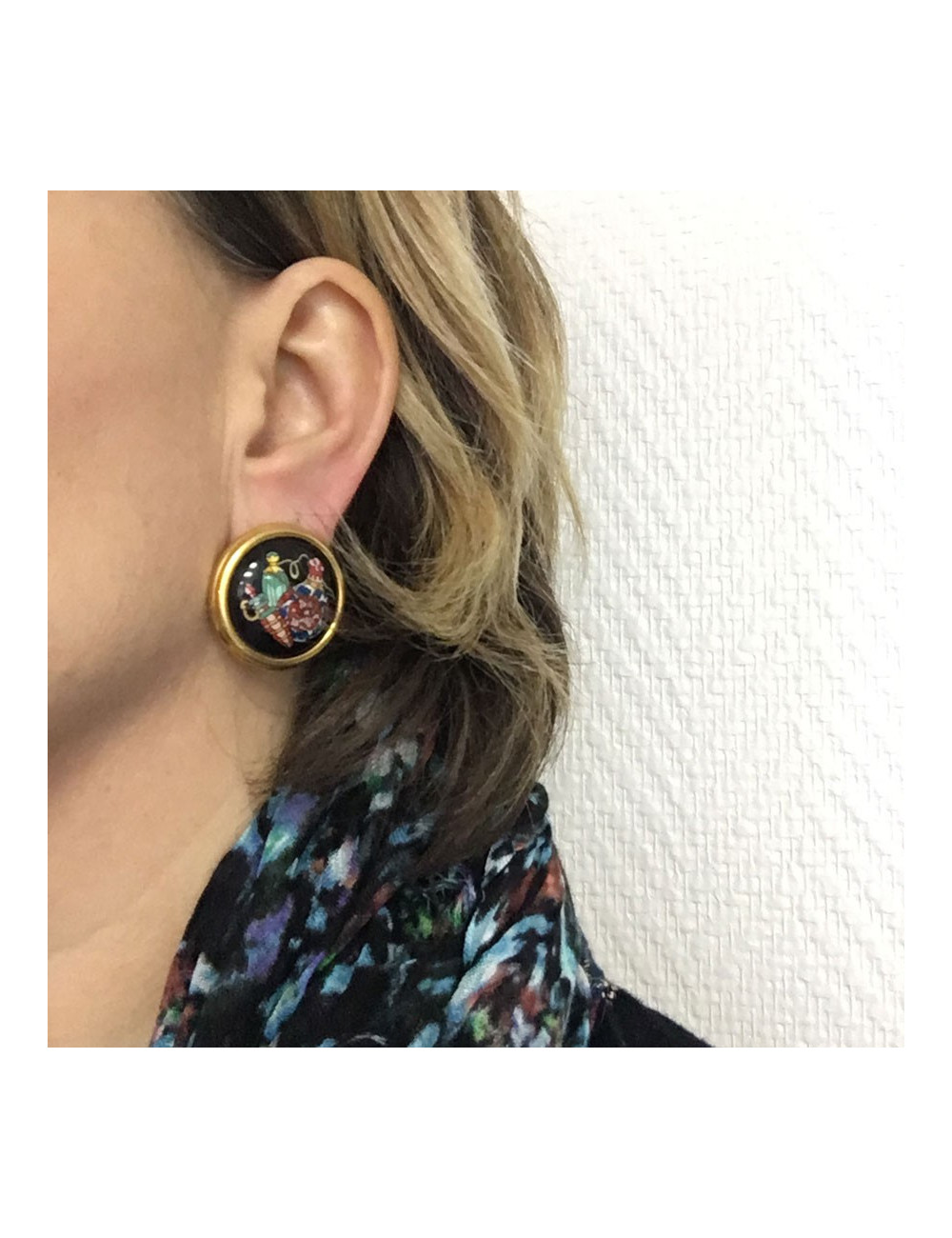 Clips d'oreille HERMÈS en émail noir