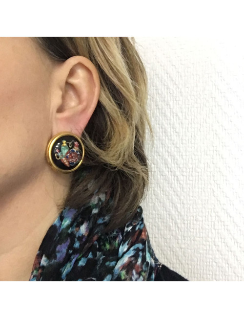 Clips d'oreille HERMÈS en émail noir