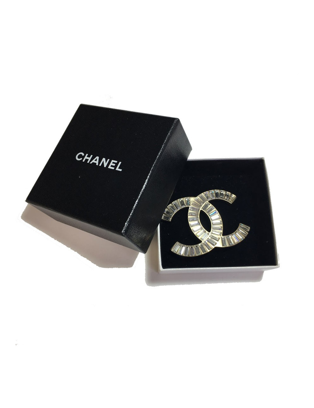 Broche CHANEL CC en strass et métal doré or pâle
