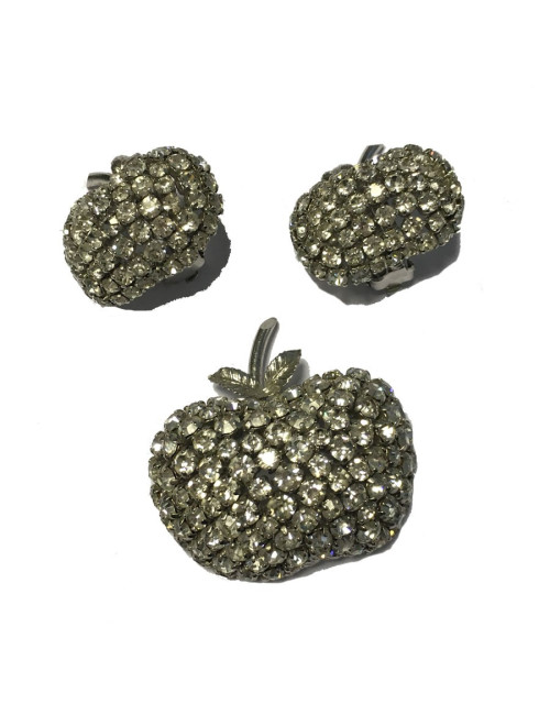 xxx Parure DIOR  boucles d'oreille + broche vintage en strass glamour