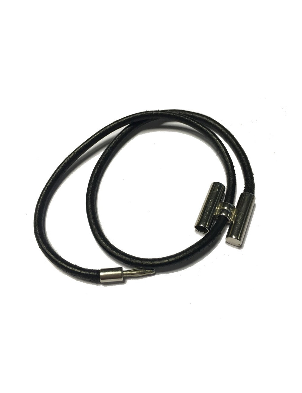 Bracelet Tournis HERMES lien en cuir noir et argent palladié