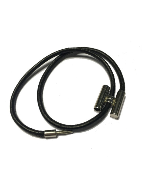 Dizzy HERMES leather black and silver ring link bracelet