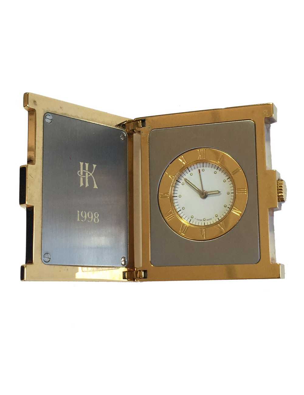 Montre de voyage 1998 PEQUIGNET en plaqué or et acier