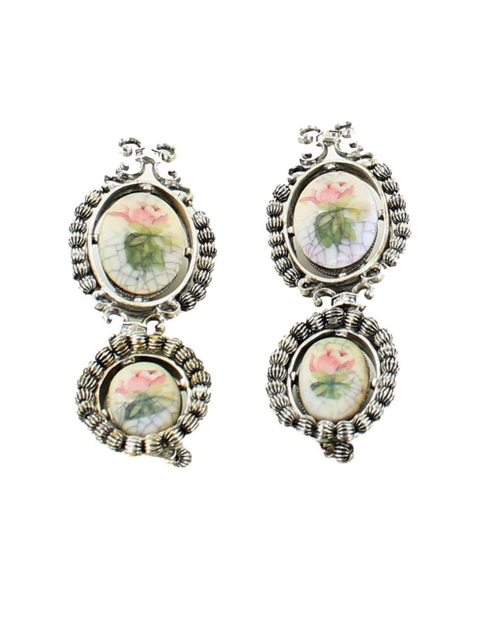 CHRISTIAN DIOR set necklace and clip-on earrings in aged silver metal