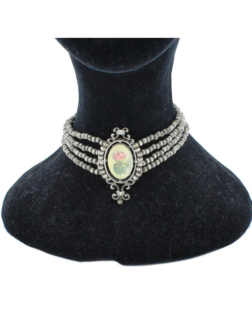 CHRISTIAN DIOR set necklace and clip-on earrings in aged silver metal