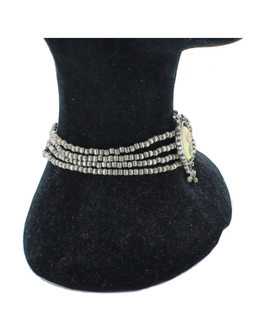 CHRISTIAN DIOR set necklace and clip-on earrings in aged silver metal