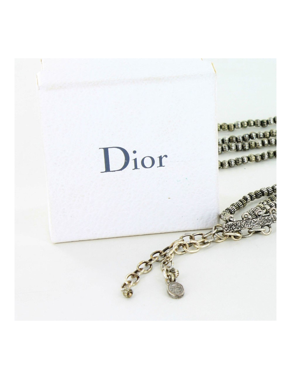 CHRISTIAN DIOR set necklace and clip-on earrings in aged silver metal
