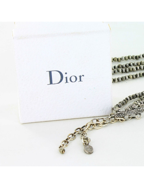 CHRISTIAN DIOR set necklace and clip-on earrings in aged silver metal