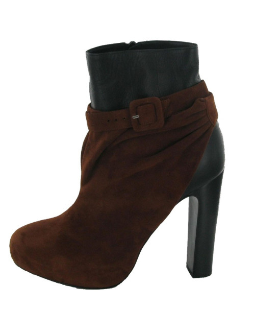 Bottines T 38 HERMES cuir et daim 