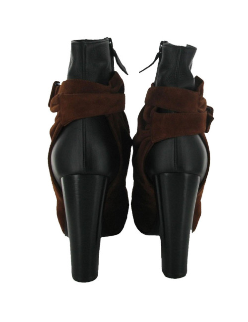 Bottines T 38 HERMES cuir et daim 