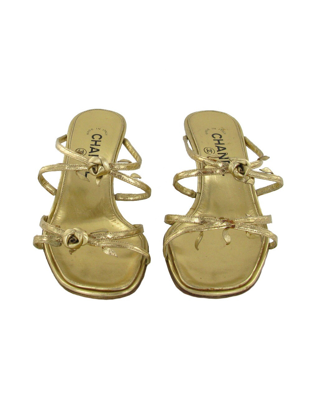 Sandales CHANEL T36 vintage en cuir doré