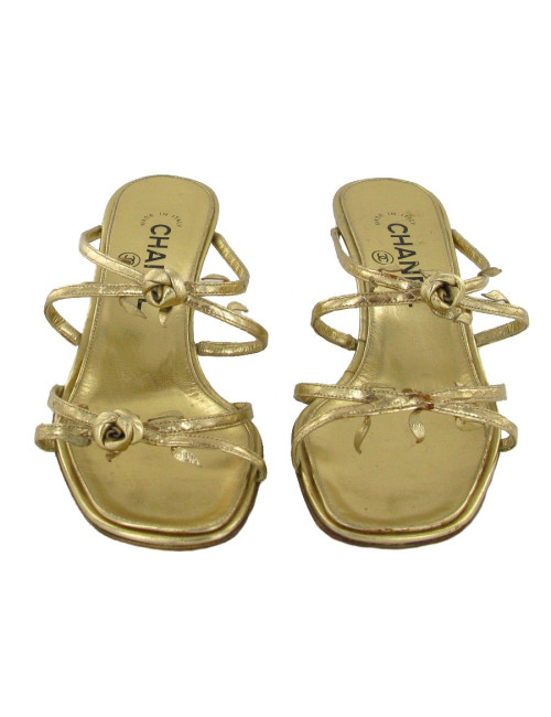 Sandales CHANEL T36 vintage en cuir doré