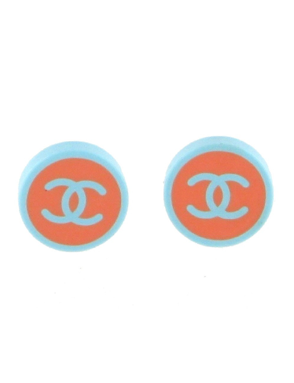 Boucles d'oreilles clips bleu et orange CHANEL