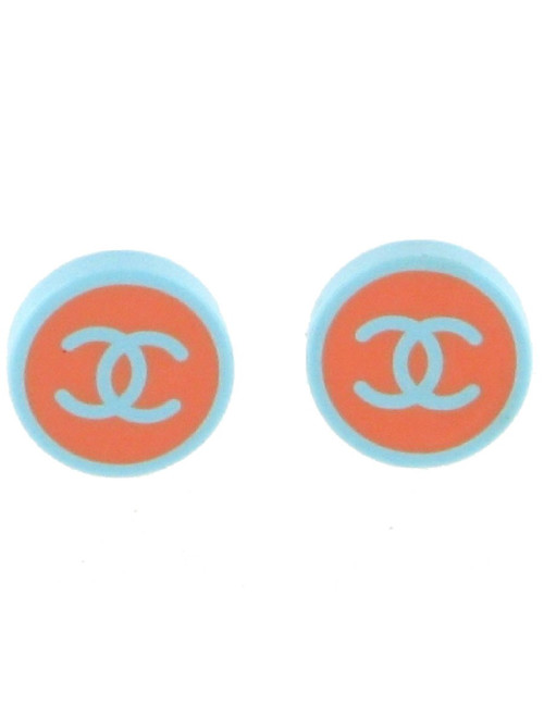 Boucles d'oreilles clips bleu et orange CHANEL