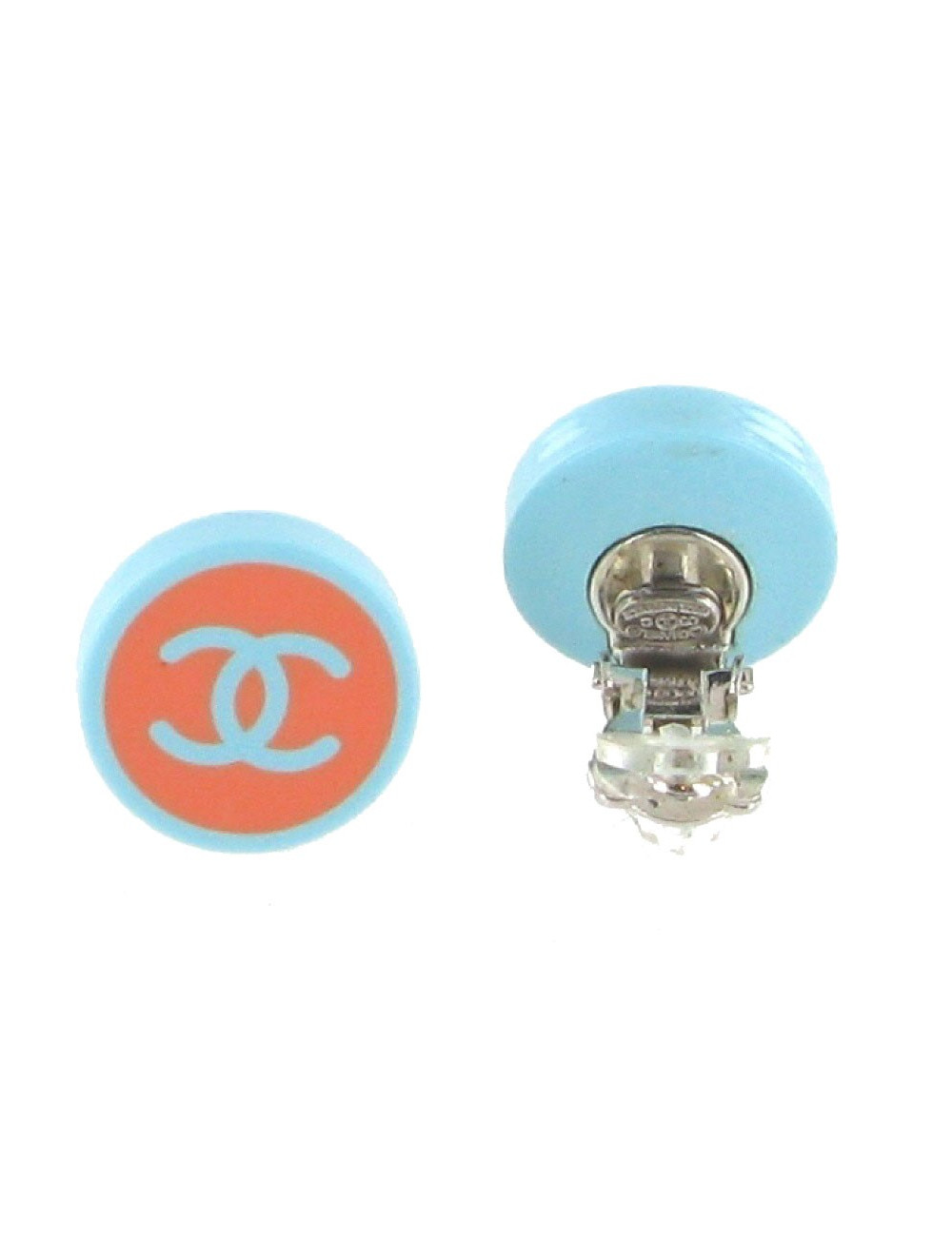 CHANEL clip-on earrings in blue and coral resin