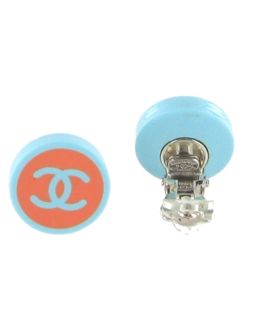 Boucles d'oreilles clips bleu et orange CHANEL
