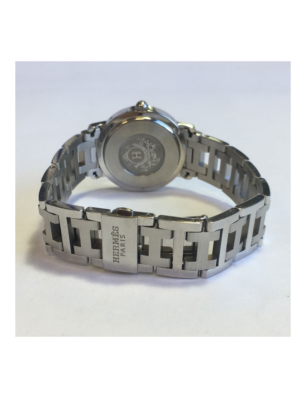 HERMES Clipper watch, medium size, pearlescent blue face