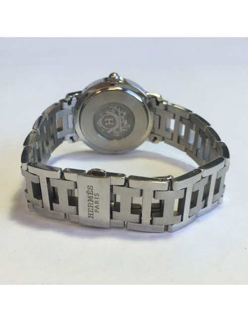 HERMES Clipper watch, medium size, pearlescent blue face