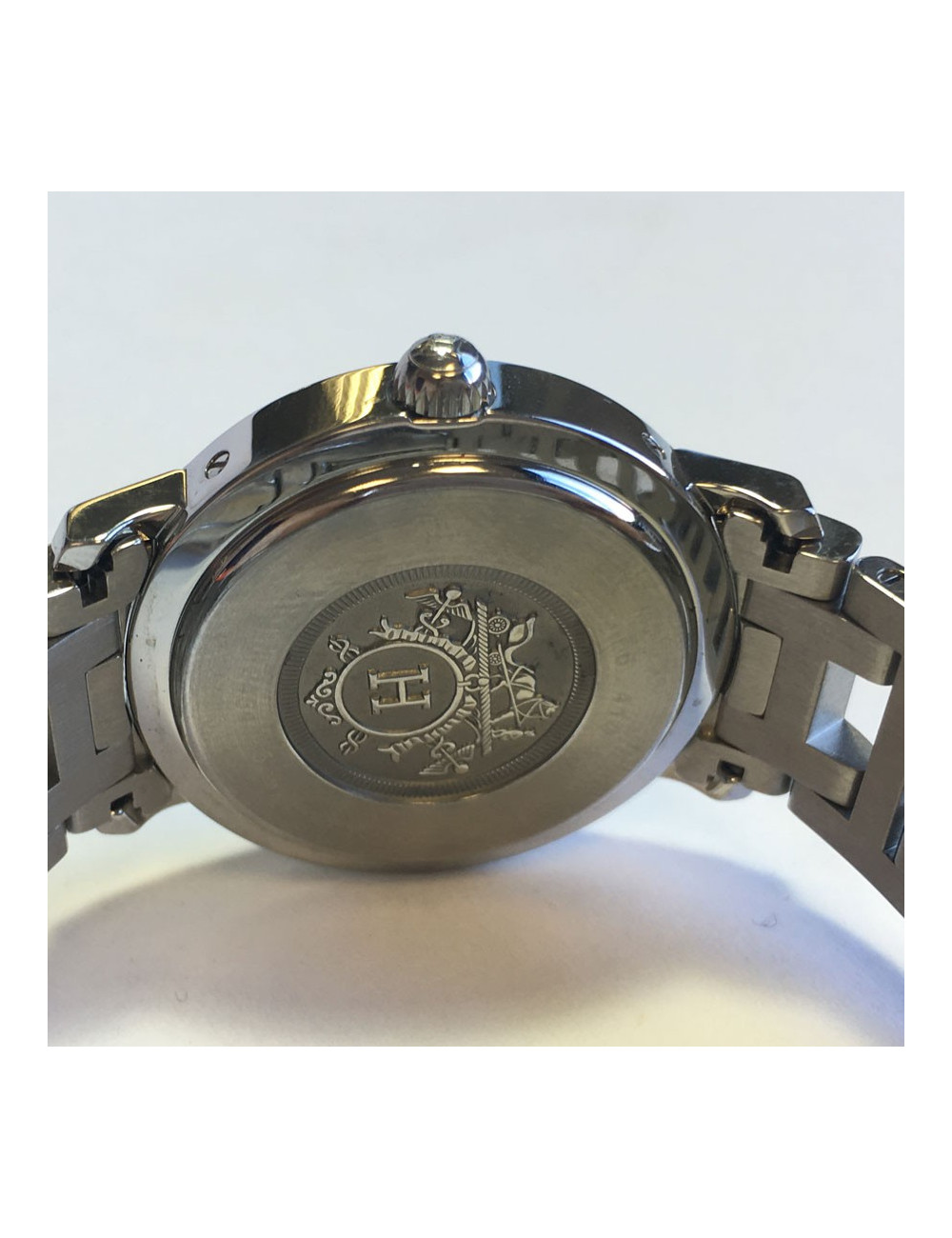 HERMES Clipper watch, medium size, pearlescent blue face