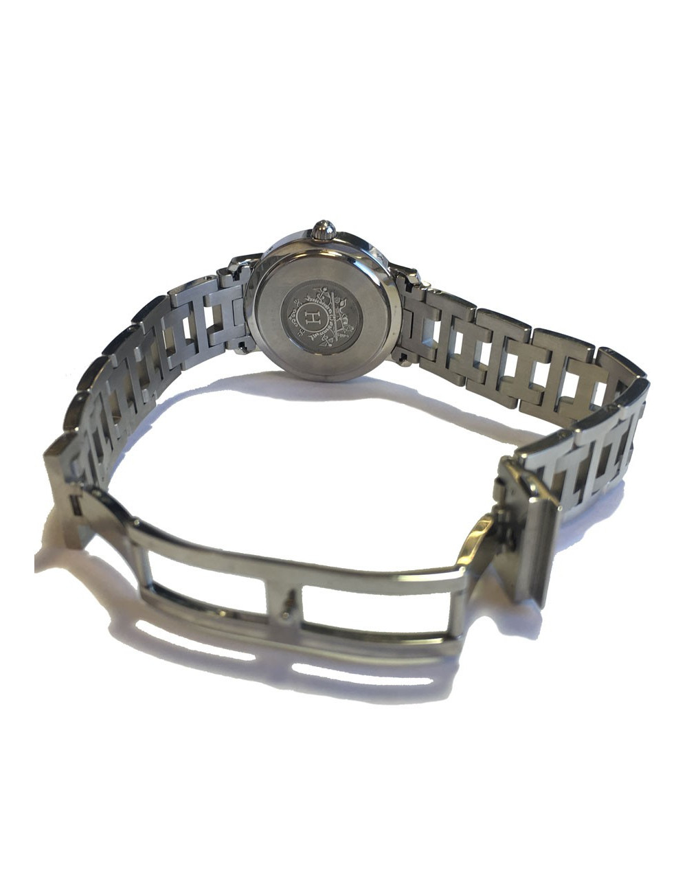 HERMES Clipper watch, medium size, pearlescent blue face