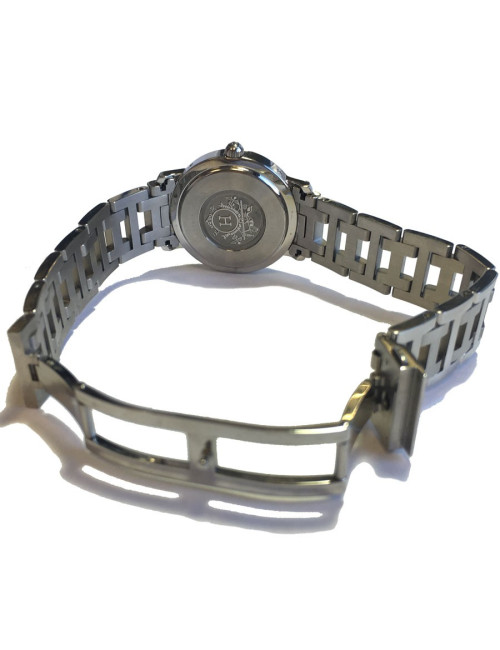 HERMES Clipper watch, medium size, pearlescent blue face