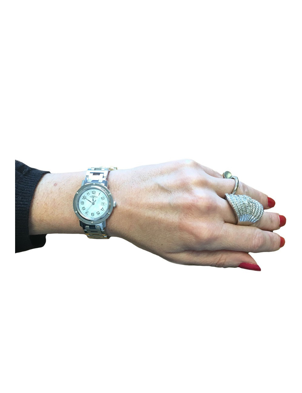 Montre Clipper HERMES fond nacre bleue MM