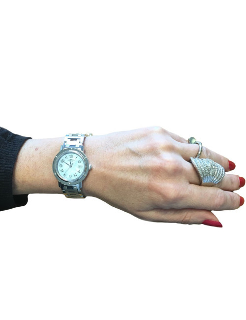 Montre Clipper HERMES fond nacre bleue MM