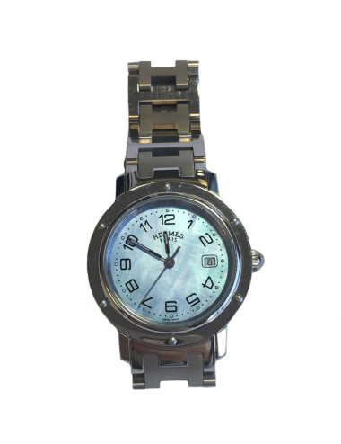 Montre Clipper HERMES fond nacre bleue MM