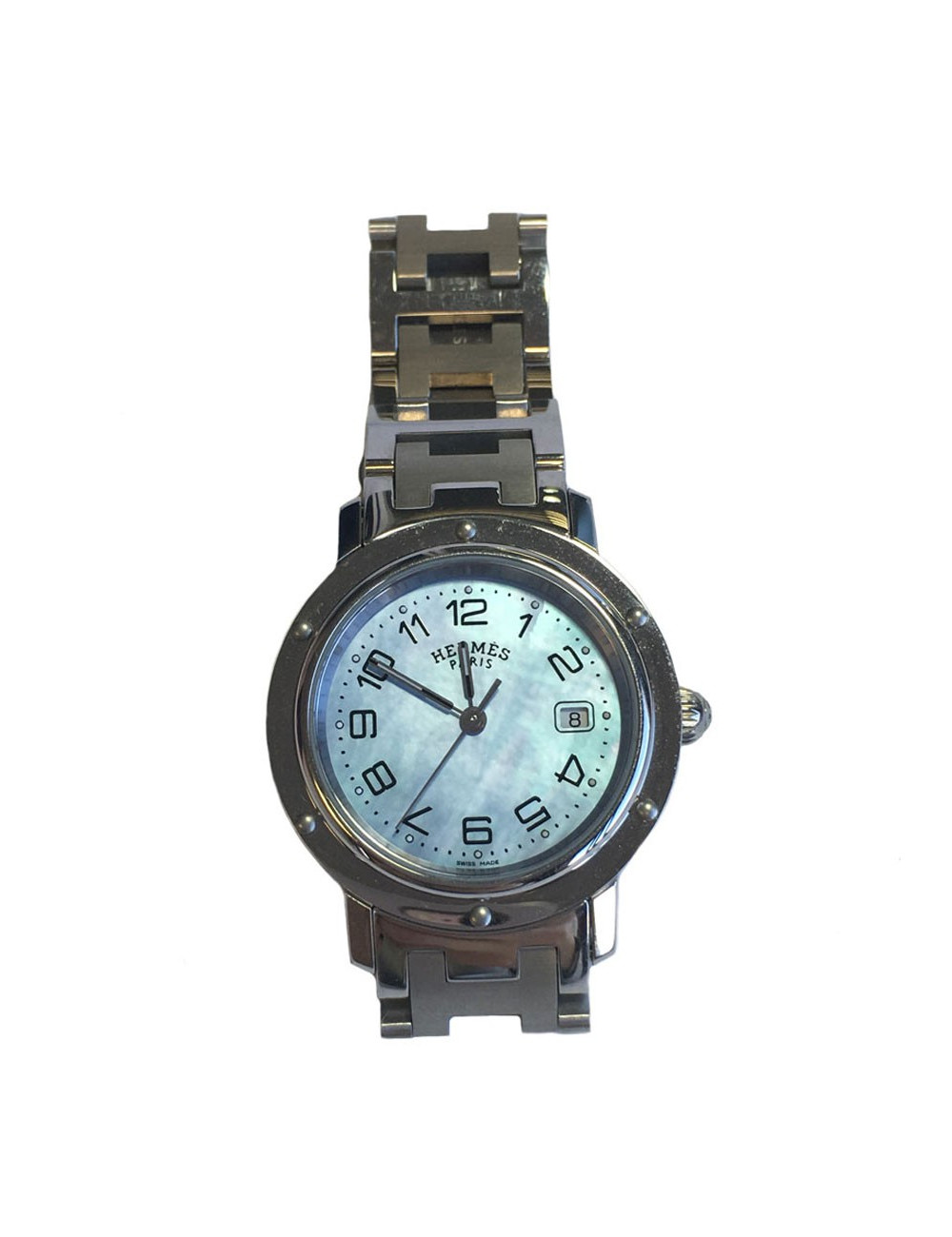 Montre Clipper HERMES fond nacre bleue MM