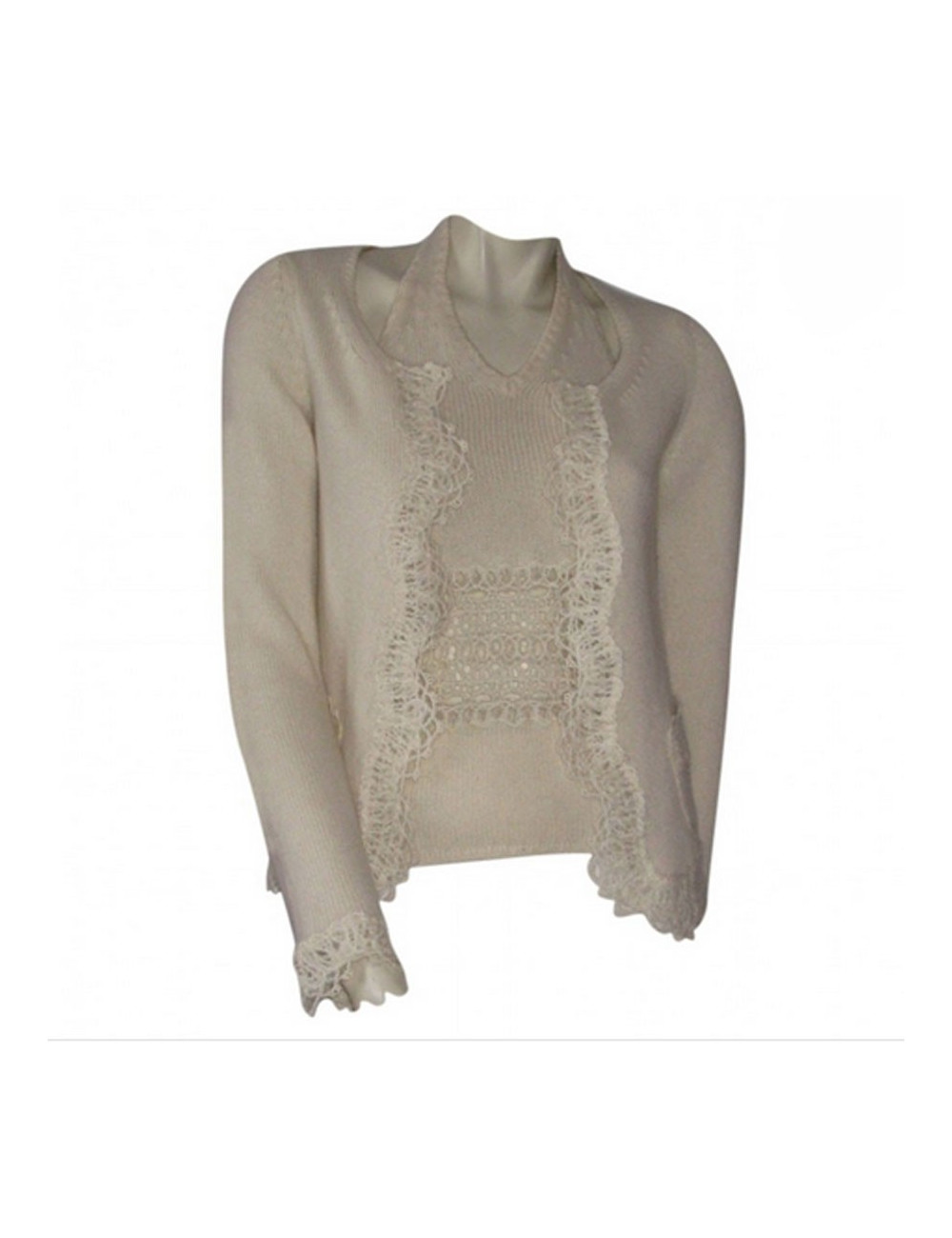 CHANEL Twinset cashmere T 38 off-white