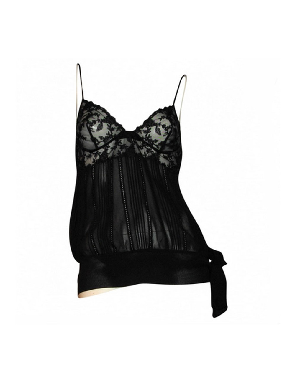 Top LA PERLA en soie et dentelle noire T2
