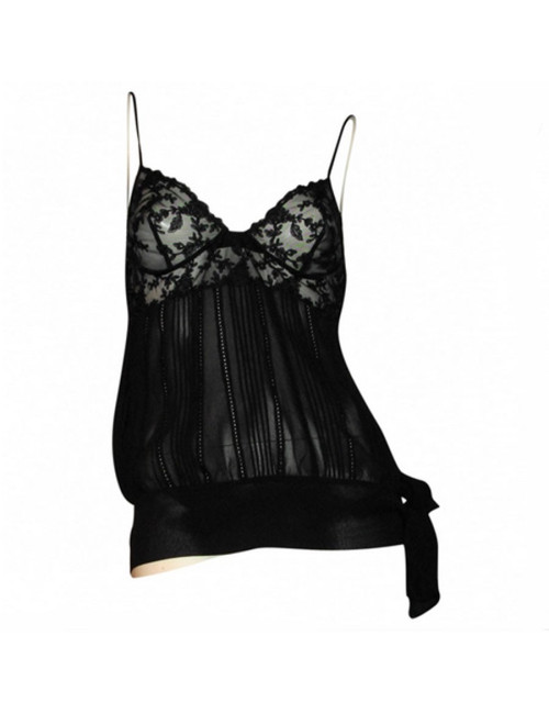 Top LA PERLA en soie et dentelle noire T2