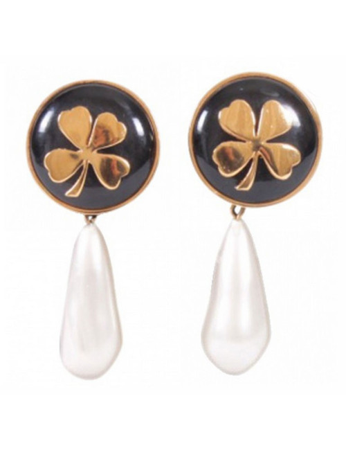 CHANEL Vintage pendant clip-on earrings in gilt metal, molten glass