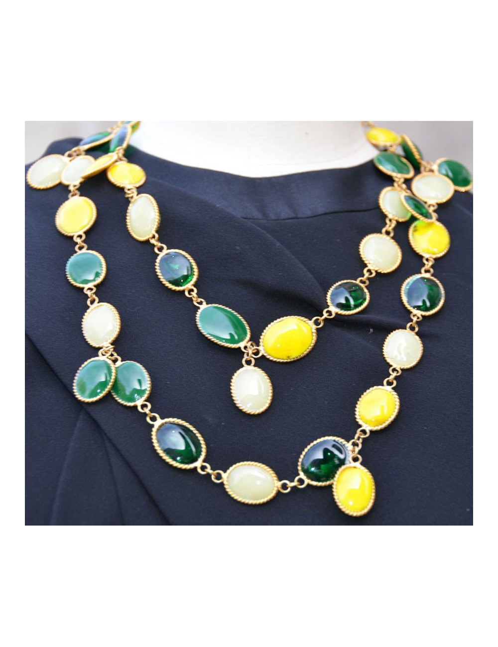 MARGUERITE DE VALOIS "Waterfalls" necklace in green and yellow gradient molten glass