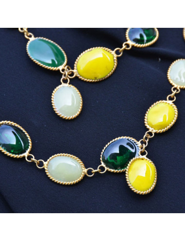 MARGUERITE DE VALOIS "Waterfalls" necklace in green and yellow gradient molten glass 2