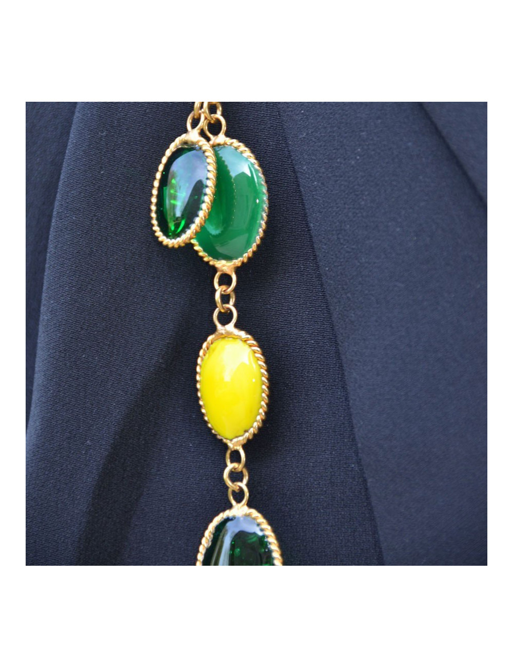 MARGUERITE DE VALOIS "Waterfalls" necklace in green and yellow gradient molten glass
