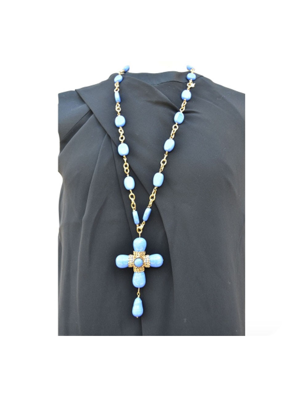 Collier Croix bleu MARGUERITE DE VALOIS