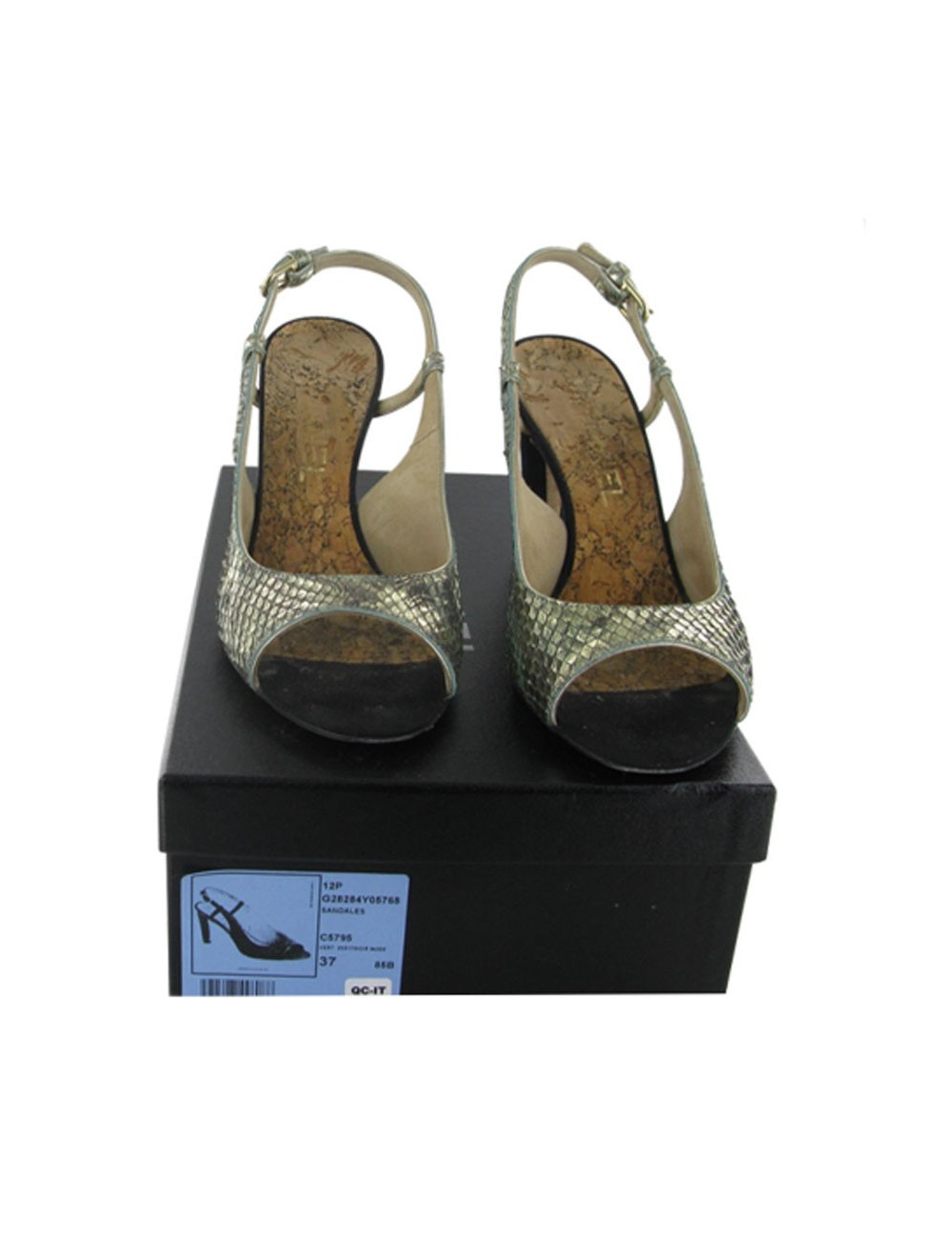 CHANEL t 37 in silver python sandals