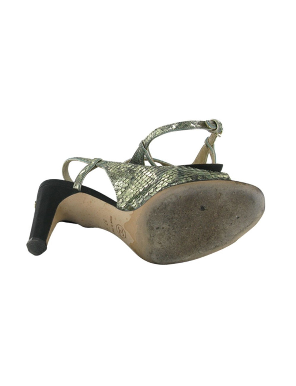 Sandales T 37 CHANEL en python gris argent