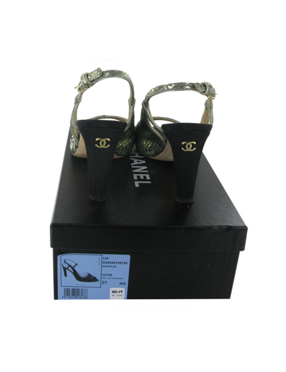 Sandales T 37 CHANEL en python gris argent