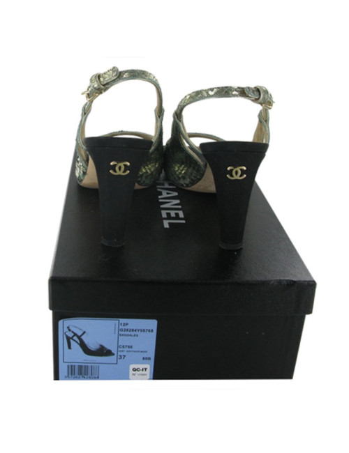 Sandales T 37 CHANEL en python gris argent