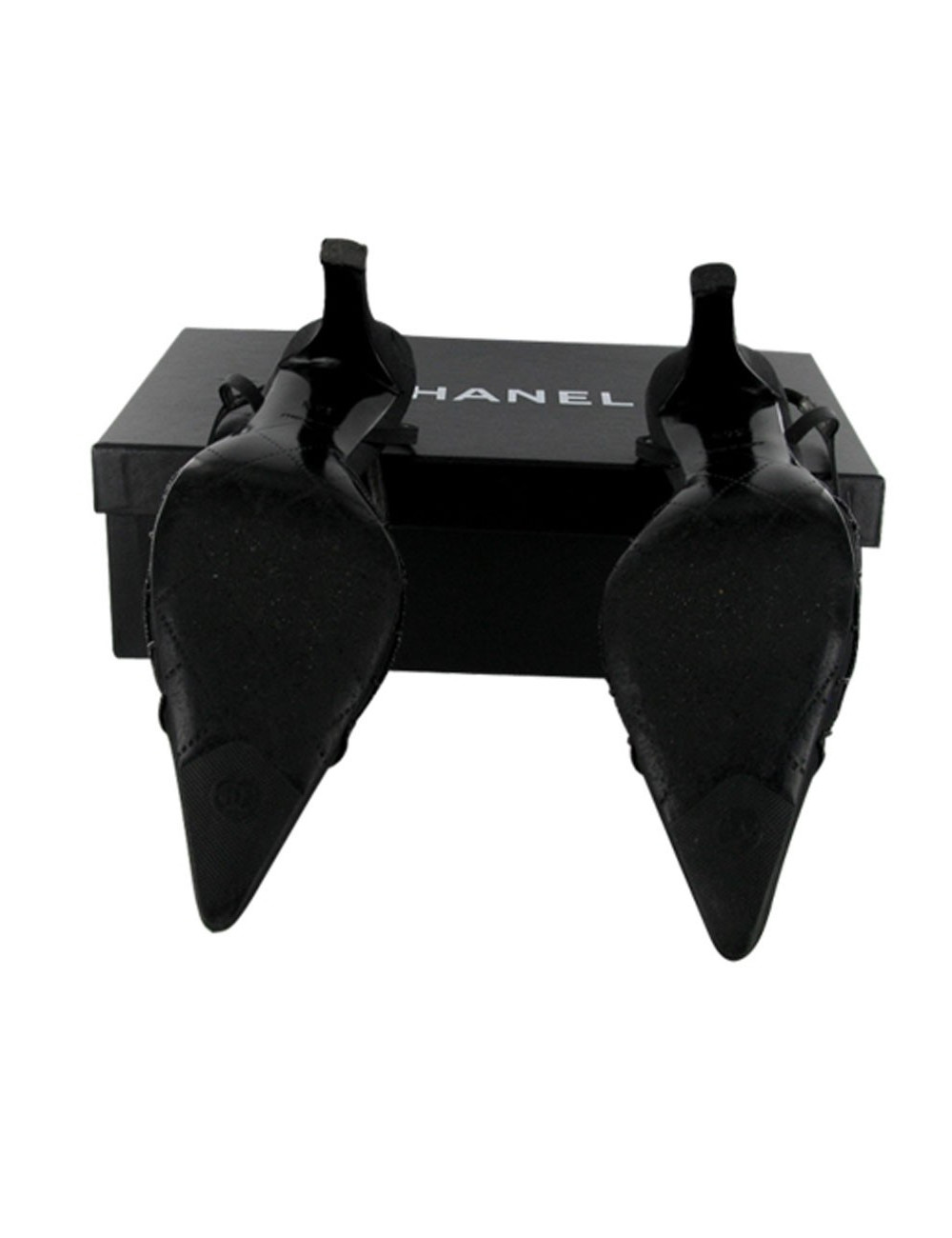 Couture t 36.5 CHANEL silk sandal black pearls