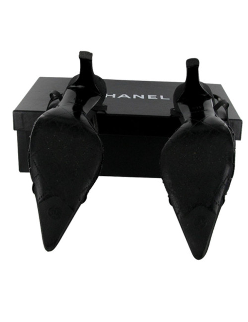 Sandales Couture T 36.5 CHANEL soie perles noires