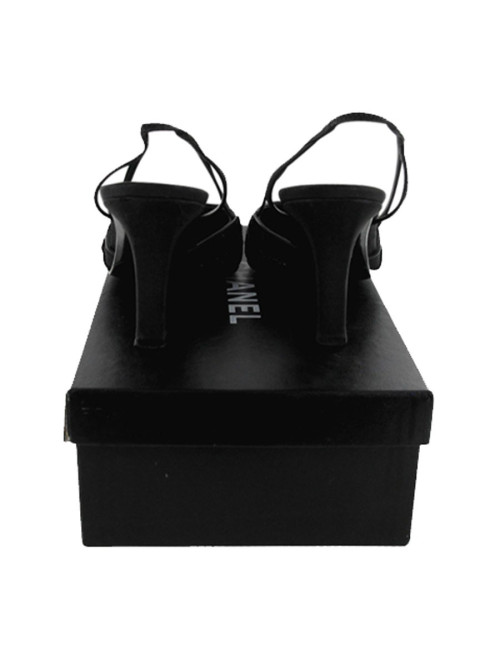 Couture t 36.5 CHANEL silk sandal black pearls