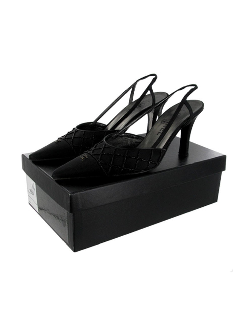 Sandales Couture T 36.5 CHANEL soie perles noires