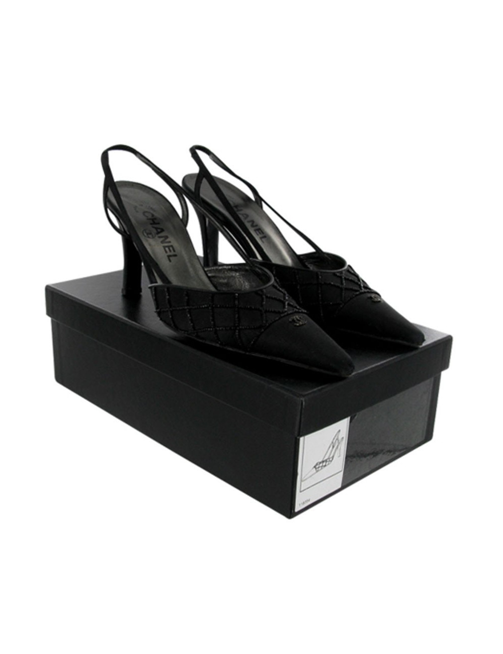 Sandales Couture T 36.5 CHANEL soie perles noires