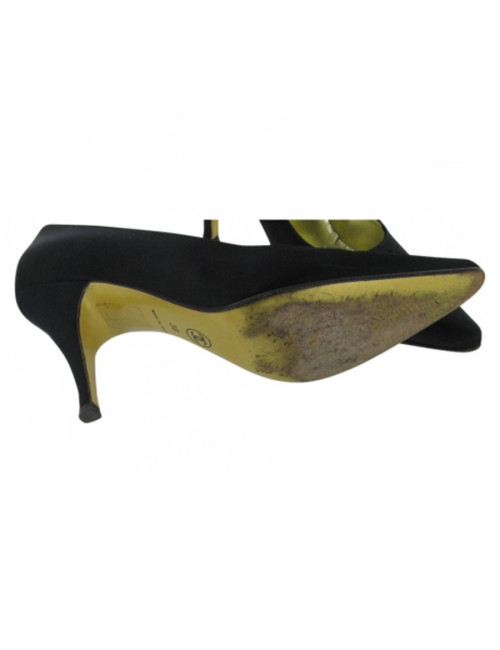 Escarpins couture T 38 CHANEL en satin duchesse noir