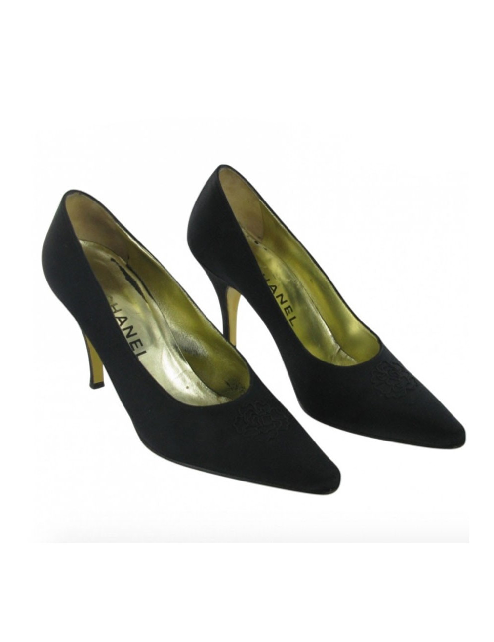 Escarpins couture T 38 CHANEL en satin duchesse noir