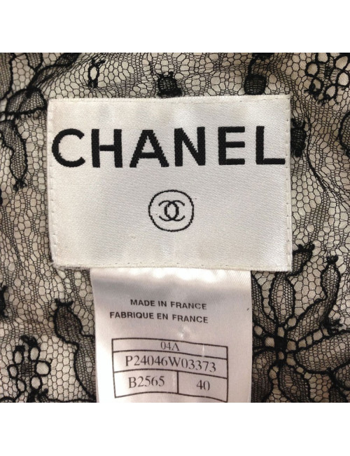 Jacket CHANEL tweed and lace Lesage black and Ecru T40